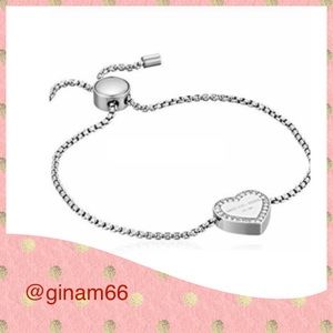 Micheal Kors Silver Crystal Heart Slider Bracelet